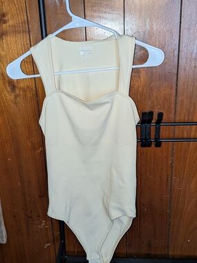 Ribbed Square-Neck Bodysuit in Cream